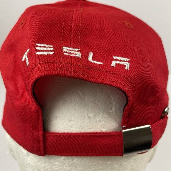 TESLA Baseball Hat Cap Strapback Red White Embroidery - Picture 5 of 8